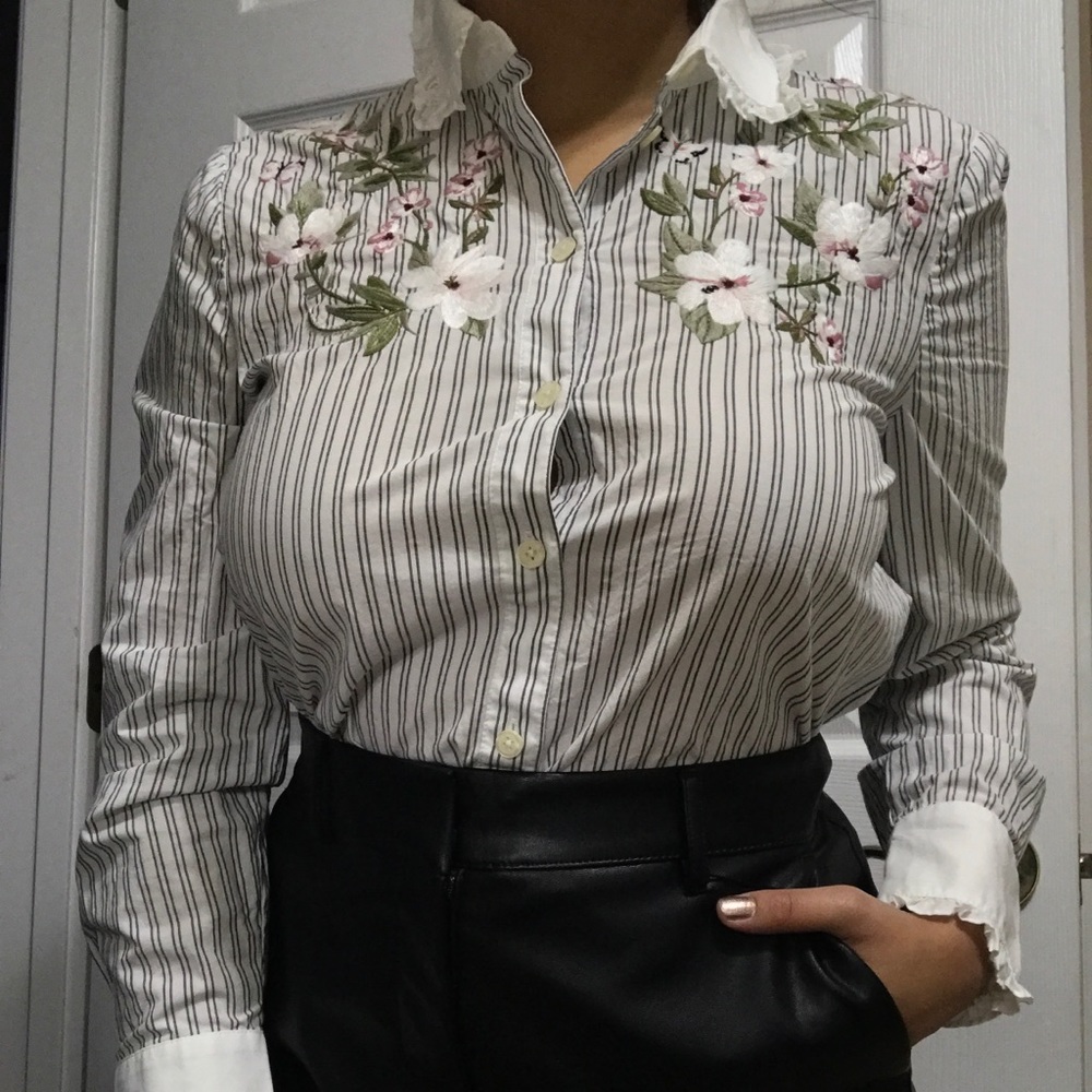 Floral striped button down shirt